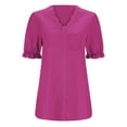 thumbnail image 5 of CAIVO Women Summer Short Sleeve Shirt Fashion Hollow Out Blouse With Pocket V-Neck Casual Birthday Solid Color Back To School Tops, 5 of 5