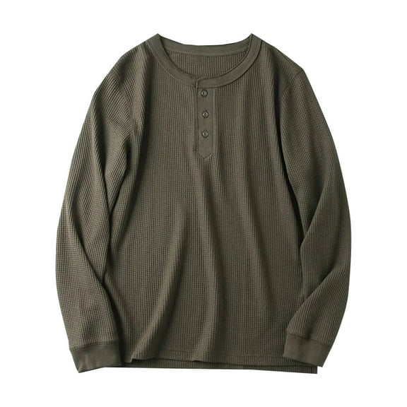 VSSSJ Men's Waffle Henley Shirts Button Up Crewneck Lightweight Sweater Relaxed Fit Long Sleeve Causal Knitted Solid Basic Pullover T Shirt Green XXL