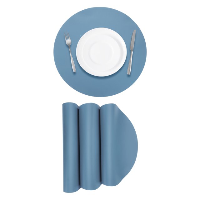 4 Piezas de Manteles de Cuero Sintético para Mesa de Cena, Manteles Redondos Resistentes al Calor (Azure)