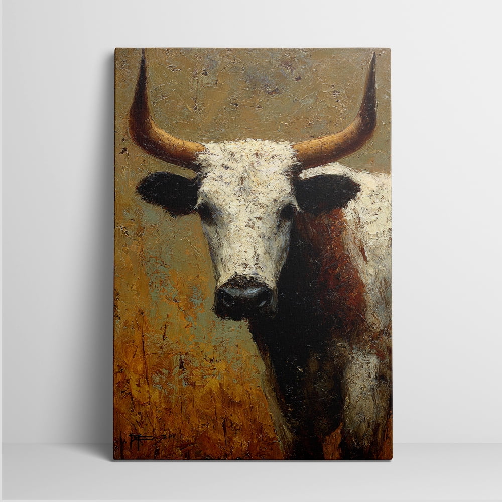 1pc Western - style Long - horned Cow Canvas Painting, framed Decor room hanging Wall Picture Decor for Home Gifts, living room, bathroom, bedroom, kitchen wall art decor canvas wall art