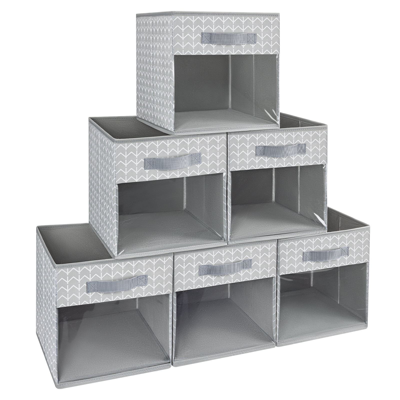 DIMJ Storage Bins, Collapsible Fabric Cube Storage Bin with Clear