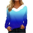 thumbnail image 2 of Elainilye Fashion Womens Long Sleeve Tops V-Neck Fur-Collar Blouse Causal Pullover Top Underscrubs Underwear,Blue, 2 of 5