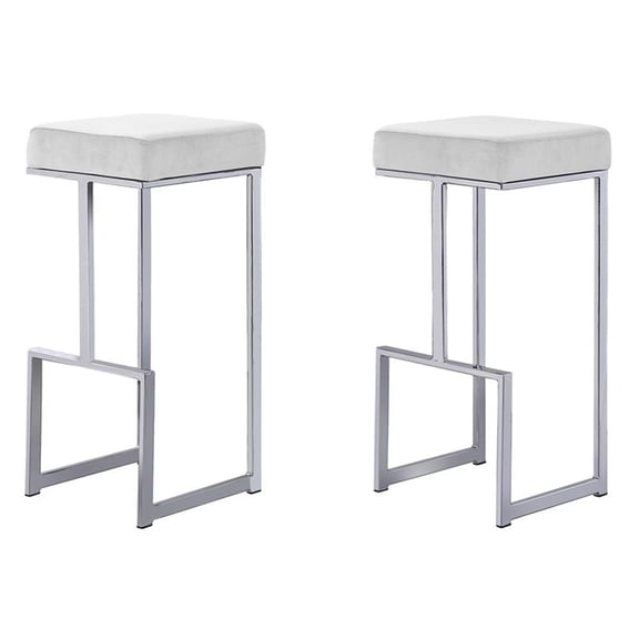 Dorrington Modern Velvet Backless Bar Stool in White/Silver (Set of 2)