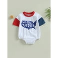 thumbnail image 2 of Bagilaanoe 4th of July Newborn Baby Boy Girl Rompers Letter Print Short Sleeve Bodysuit 6M 12M 18M 24M Infant Summer One Piece Short Jumpsuit for Independence Day, 2 of 7