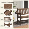thumbnail image 3 of KINGYES HDPE Outdoor Bench with Integrated Side Tray, 2-Person All-Weather Patio Bench with 660 lbs Capacity, Porch Bench for Backyard, Garden & Park, Brown, 3 of 12