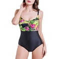 thumbnail image 5 of SAYFUT Juniors' One-Piece Swimsuit Vintage Printed Style Swimwear Padded Push-up Bikini Open Back Beachwear Black/Red/Yellow, 5 of 7