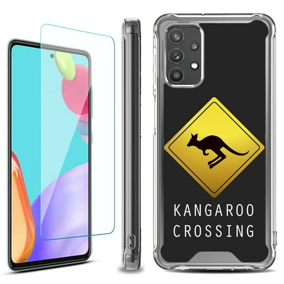 Shockproof Bumper Phone Case for Samsung Galaxy A53 5G, with Tempered Glass Screen Protector, by OneToughShield ® - Road Sign Kangaroo