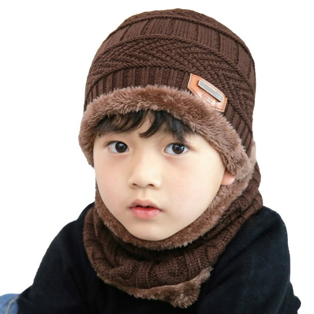 POINTERTECK Enfants Garçons Hiver Tricot Bonnet Chapeau Molleton Doublé Chapeau pour les Tout-Petits Garçons Filles Enfants