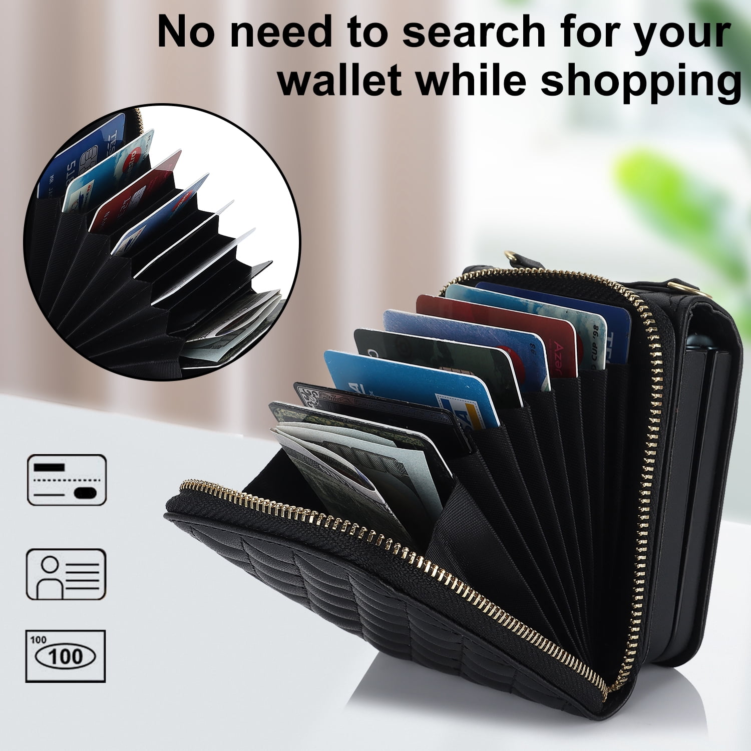 Allytechgroup Galaxy Z Flip 6 Wallet Case with Hand Wrist Shoulder Strap, Premium PU Leather Cards Slots Zipper Pocket Shockproof Protective Phone Case Cover for Samsung Galaxy Z Flip 6, Black