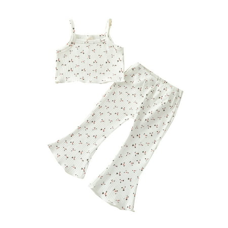 

Fesfesfes Toddler Baby Summer Clothes Sleeveless Sling French Rib Printing Top Pants Suit
