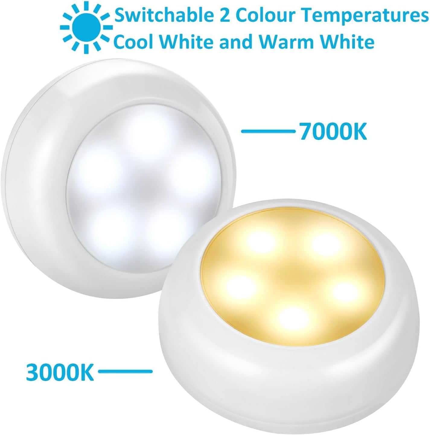 JJEAN-Wireless LED Puck Lights with Remote Control, AA-1030 Battery Operated Lights with 3 AA Batteries, Stick on LED Under Cabinet Lighting with Timer& Dimmable, Cool White and Warm White (3 Pack)