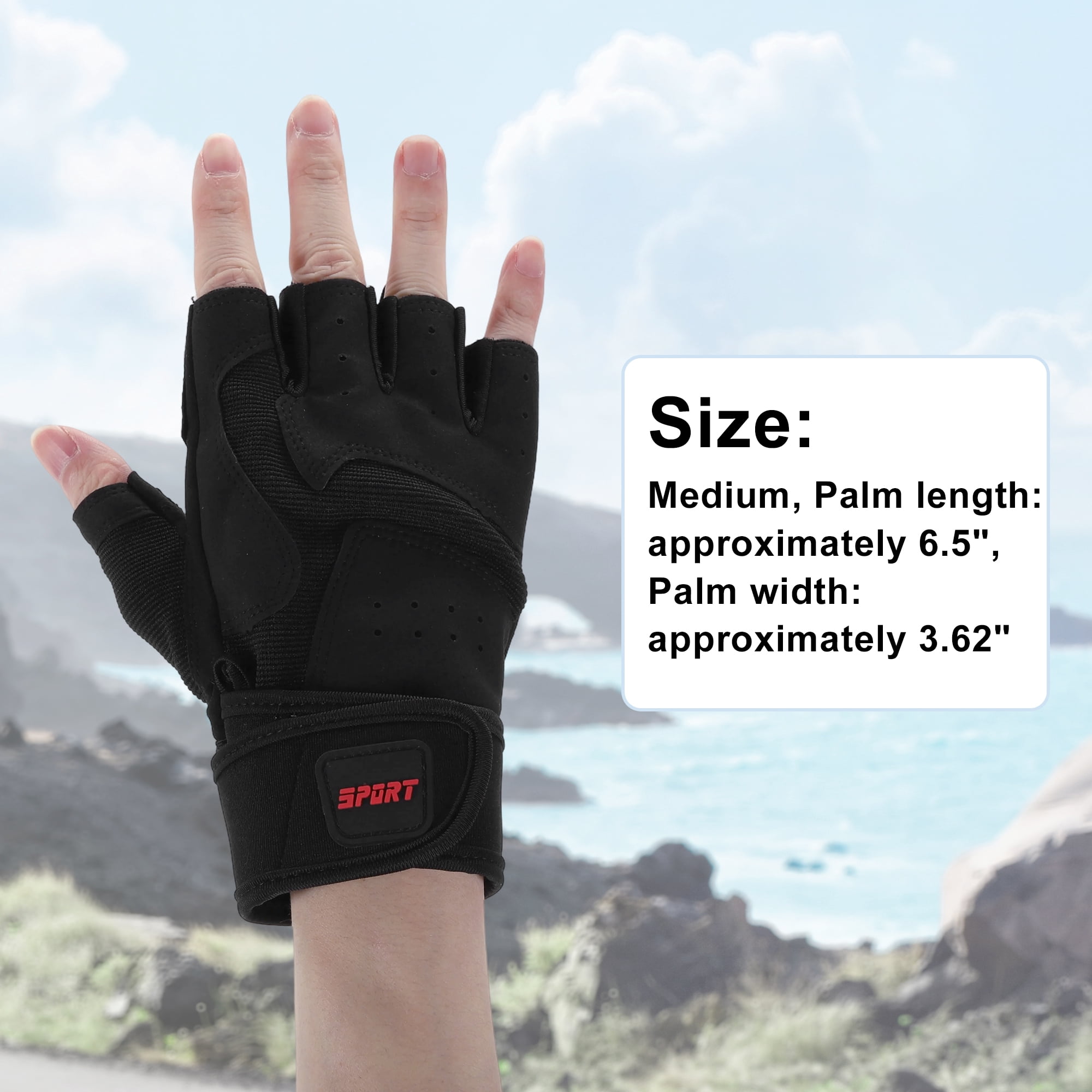 Unique Bargains Extended Wristband Half-finger Strength Training Sport Gloves Medium Black