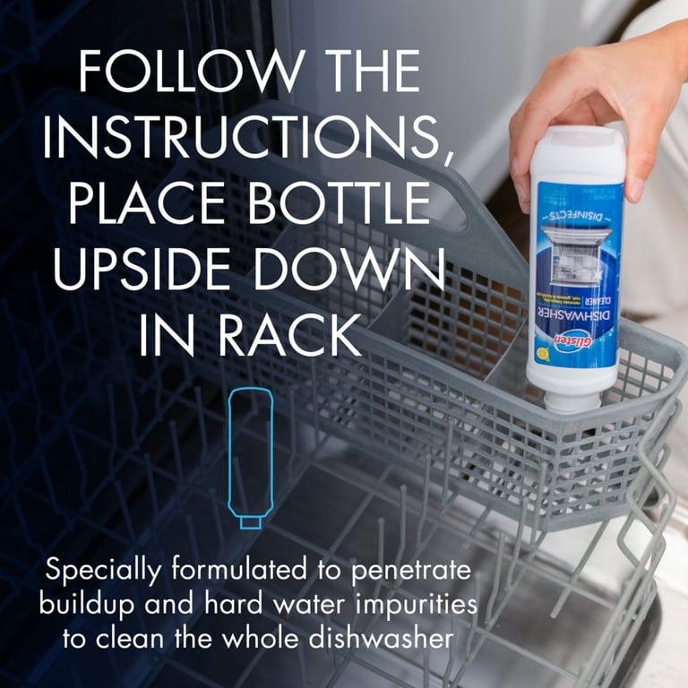 Glisten Dishwasher Cleaner bottle placement dishwasher