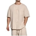 thumbnail image 1 of Birdeem Chemises pour Hommes Mode Décontractée Couleur Unie Bouton Manches Courtes Col Rond Blouses, 1 of 1