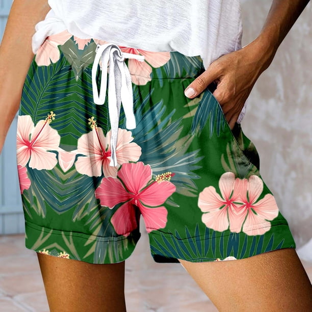 MKLEKYY Pantalones Cortos Deportivos de Cintura Alta con Cordones y Bolsillos Estampados Informales para Mujer