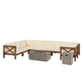 thumbnail image 2 of Elisha Outdoor 10 Piece Acacia Wood Sectional Sofa Set with Cushions and Fire Pit, Teak, Beige, Light Gray, 2 of 10