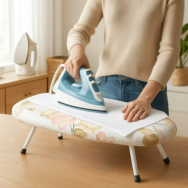 Planche à Repasser Pliante Portable pour Voyage, Planche à Repasser de Table Réglable Résistante à la Chaleur avec Housse en Maille, Tapis de Repassage Compact pour Vêtements, Dortoir, Appartement, Buanderie