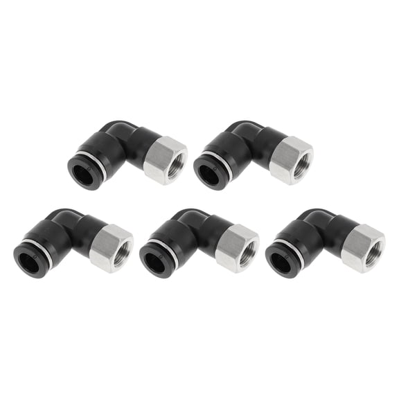 Unique Bargains Push to Connect Air Fittings 5/16" 90 Degree Female Thread Connector Plastic Metal 1/8"BSPT 5 Pcs Black Silver Tone