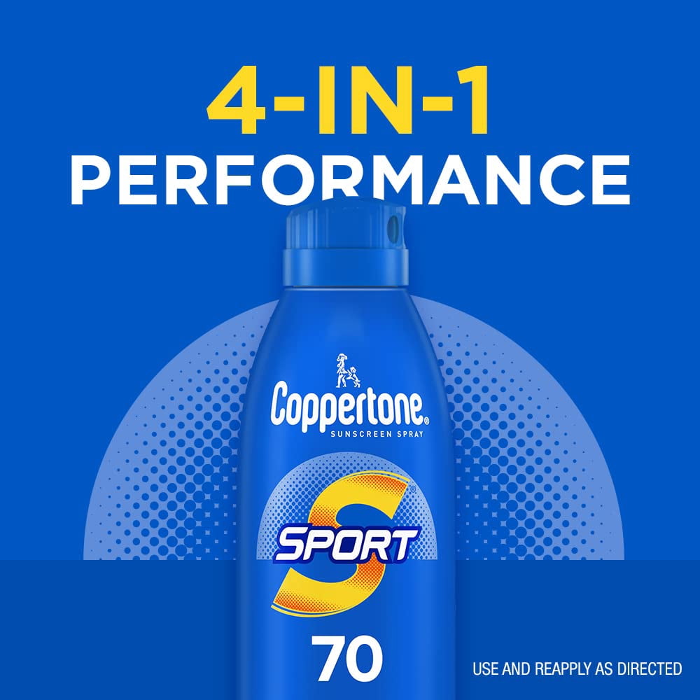Coppertone SPORT Sunscreen Spray SPF 70 Water Resistant 5.5 Oz (3 Pack)
