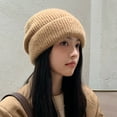 thumbnail image 2 of WREESH Women's Winter Fashion Beanie Knitted Pile Hat With Warm Earmuffs, Woolen Cold Hat Khaki, 2 of 6