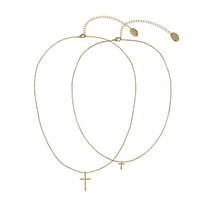 Time and Tru Adult Women's Gold Tone Cross 2 Row Metal Pendant Necklace