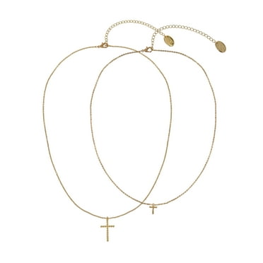 Time and Tru Adult Women's Gold Tone Cross 2 Row Metal Pendant Necklace