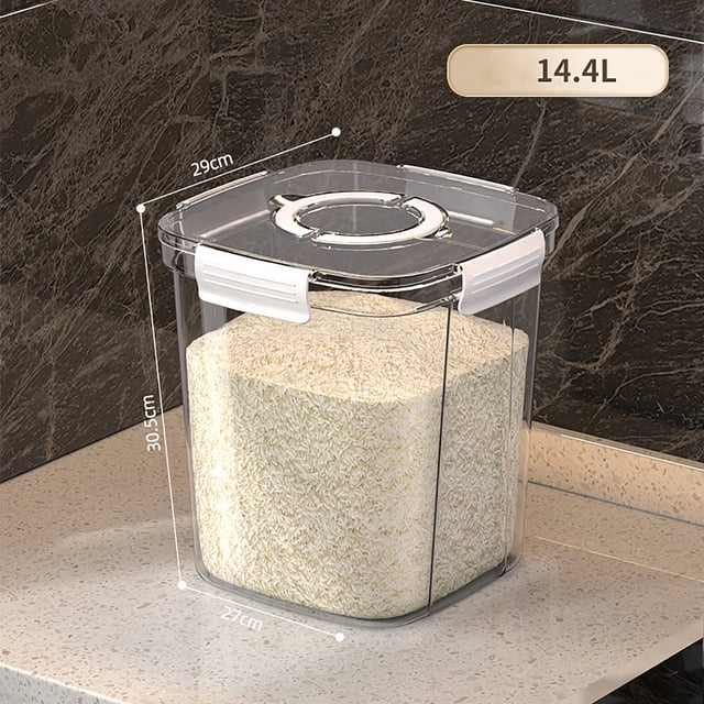Aparatos de cocina, accesorios de cocina, utensilios de cocina, cubo de arroz sellado para almacenar granos y granos varios, cubo de almacenamiento transparente de gran capacidad para la cocina, tanqu