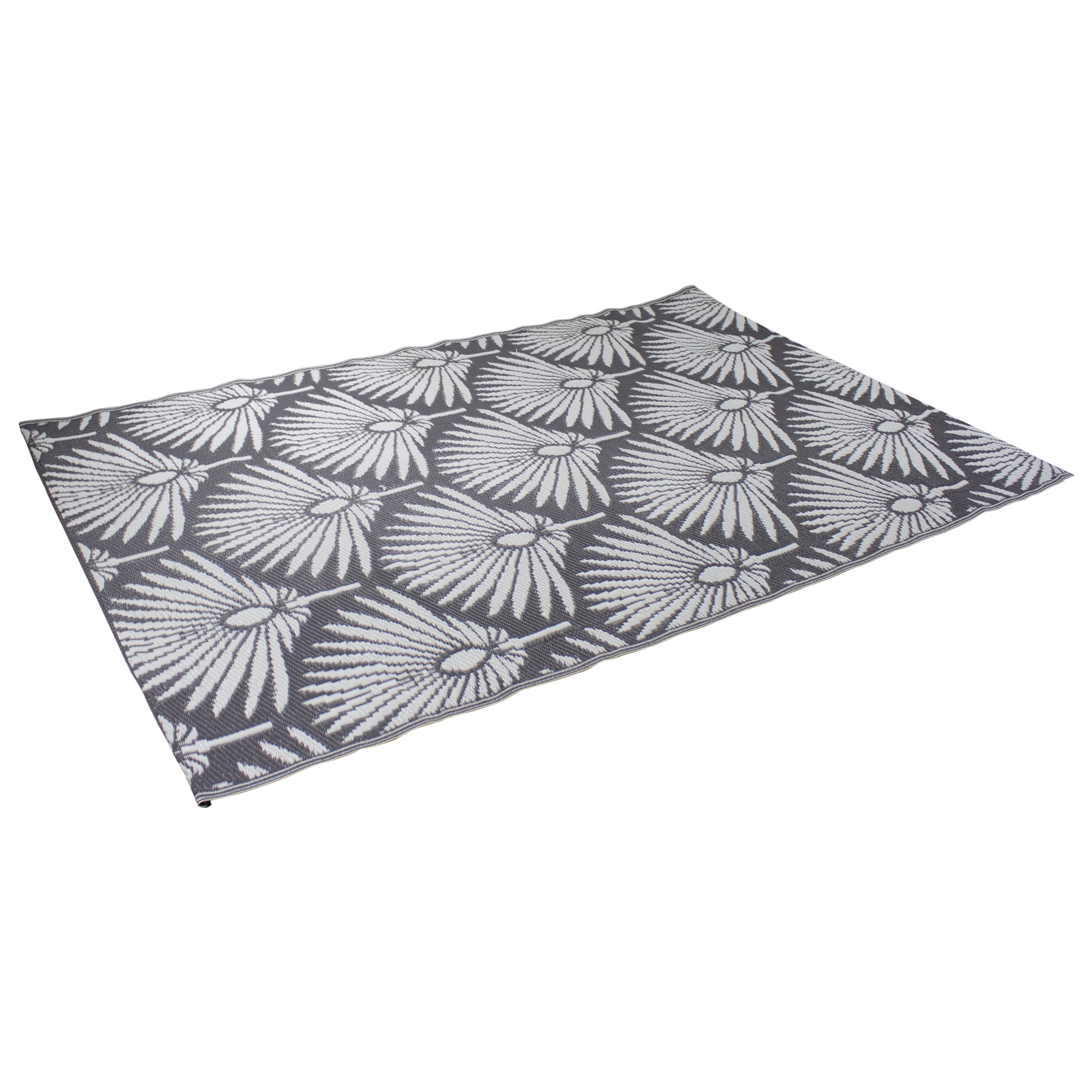 Northlight 4' x 6' Gray and White Fan Leaf Rectangular Outdoor Area Rug