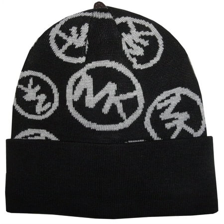 Michael Kors Big Circle Logo Knitted Beanie Hat, Black/Derby Grey One ...