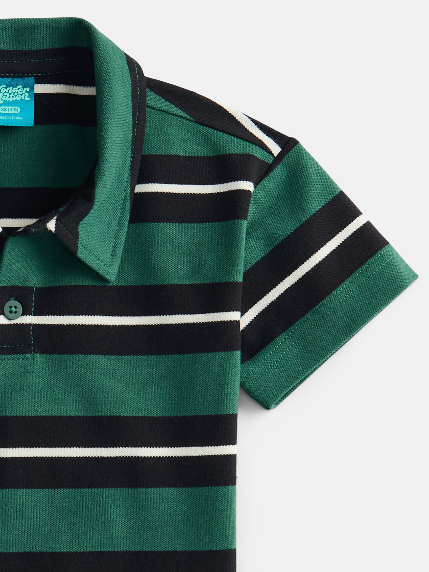 Wonder Nation Boys' Stripe Pique Knit Polo Shirt with Short Sleeves, Sizes 4-18 & Husky