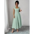thumbnail image 4 of Mint Green Womens Square Neck Cinched Waist A-Line Midi Dress For Spring Summer Casual Vacation, 4 of 7