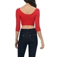 thumbnail image 3 of Womens Trendy Solid Color Basic Scooped Neck and Back Crop Top 3/4 Sleeve Red Large, 3 of 3