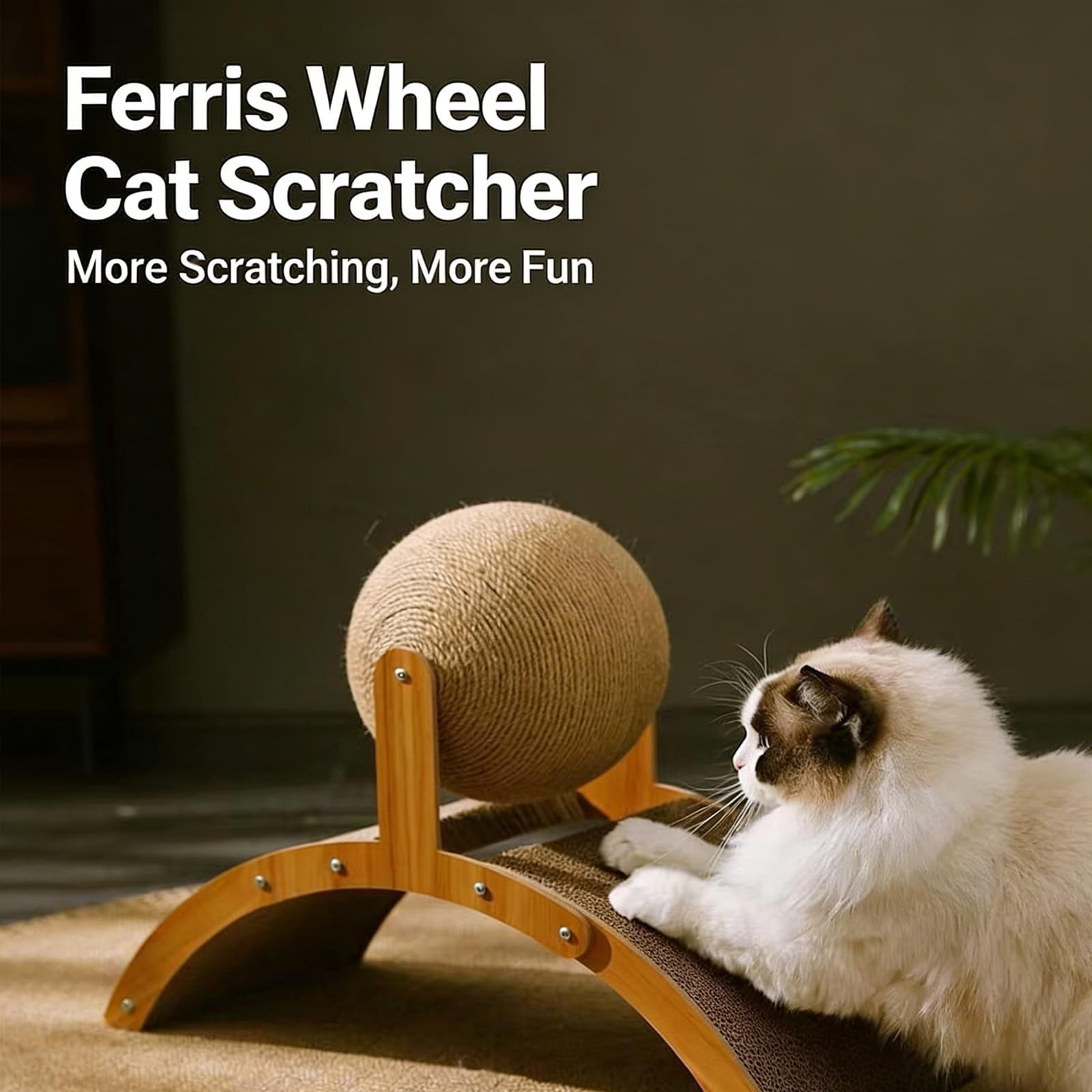 Cat Scratching Ball on Stand, Interactive 360° Rotating Sisal Ball Cat Scratcher with Arch Toy & Stable Base, Indoor Cat Scratching Post for Play, Claw Care & Furniture Protection