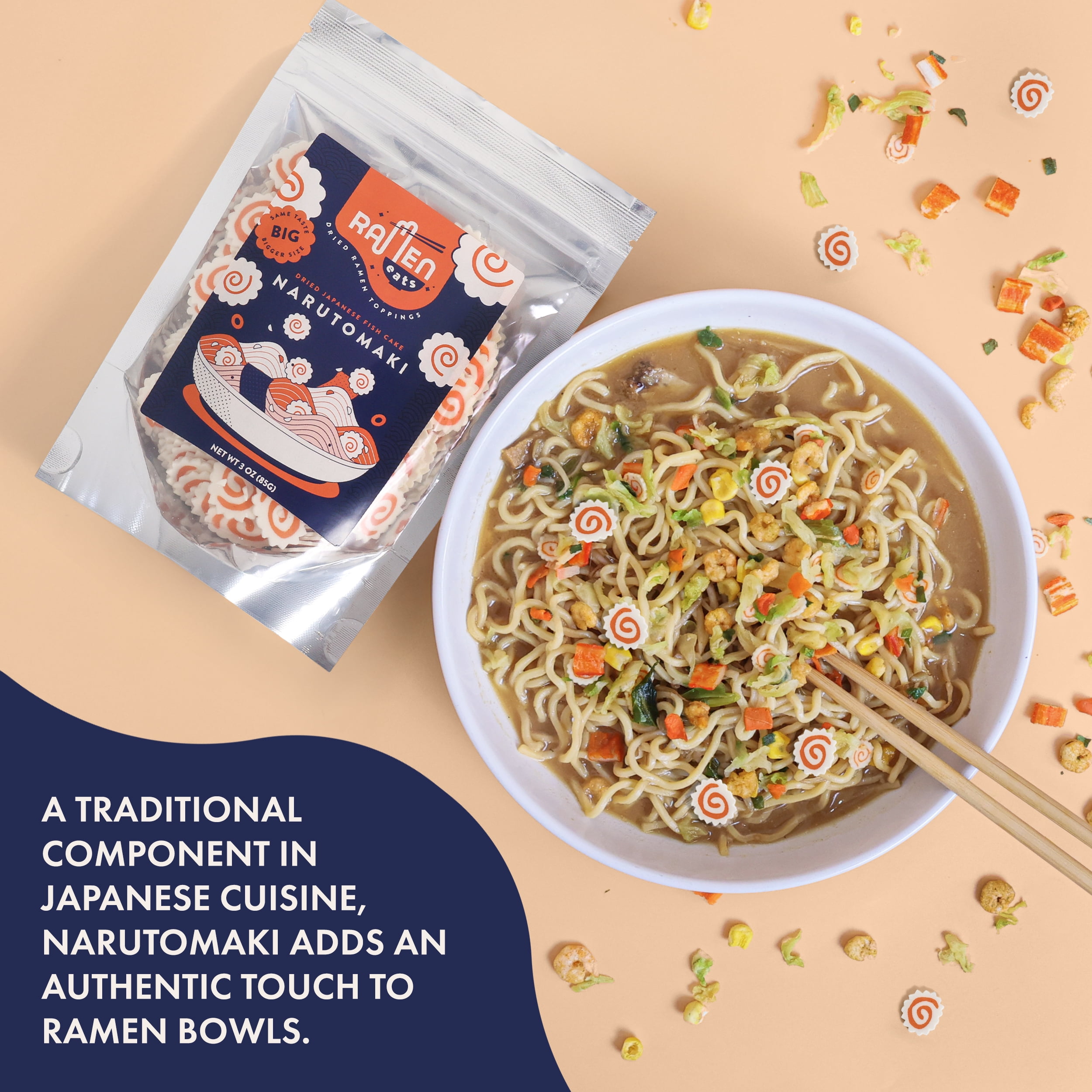 Ramen Eats BIG Size Dehydrated Japanese Fish Cake Narutomaki Noodle Soup Topping Pantry Cooking Pantry Camping Emergency 3 OZ