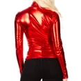 thumbnail image 2 of Sakkas Metallic Liquid Mock Neck Turtleneck Long Sleeve Top - Made in USA - Red - Small, 2 of 5