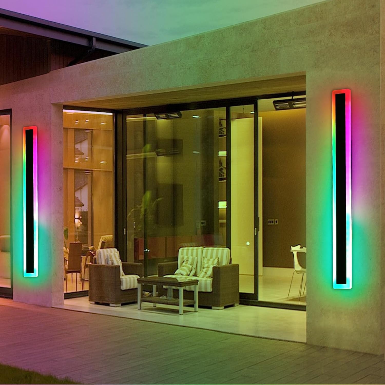 40/60inch Long LED Outdoor Wall Light, RGBW Exterior Lighting Fixture, Dimmable Modern Wall Sconce, 10 Colors, IP65 Waterproof, Wall Mounted Lamps for Porch, Garage, Yard, with Remote Control
