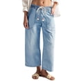 thumbnail image 2 of High Waist Women Elastic Waist Casual Ankle Capris Straight Denim Pants Drawstring Jeans, 2 of 5