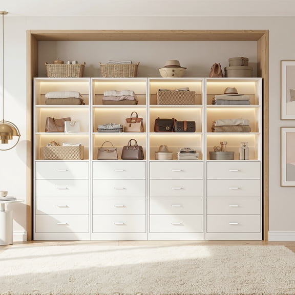 Homieasy 7.1 FT Freestanding Closet System 4-Piece Set, 85.2'' Closet Organizer System with 16 Drawers & 13 Shelves for Walk-in Closet, Bedroom, White