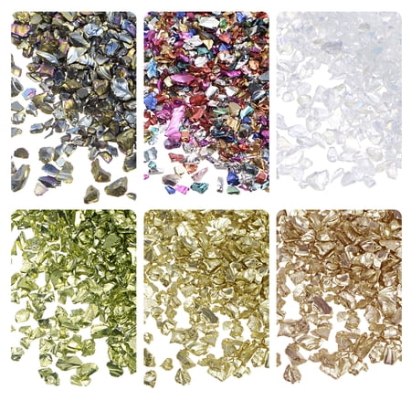 Uxcell 6 Colors Crushed Glass Chips, 1-4mm Irregular Sequins Metallic Color Glass 28g Gold Tone Colorful Color Series