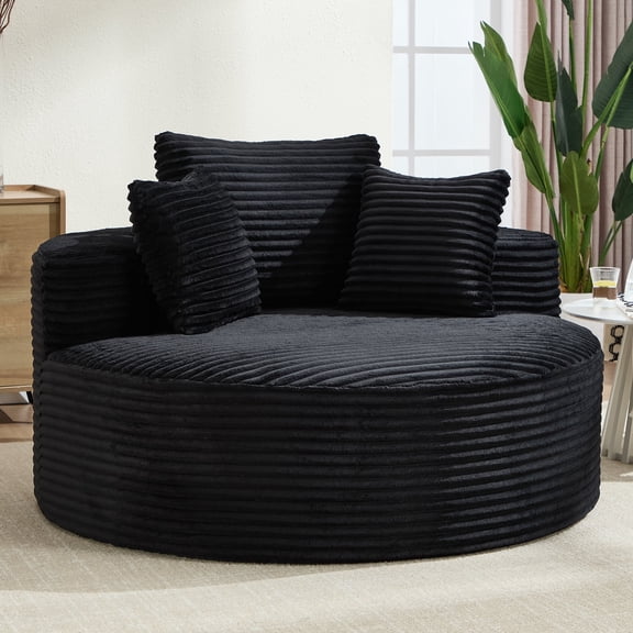 Round Lounge Chaise, Sofa Bed with Memory Foam Sectional Couches for Living Room, Cloud Couch with three pillows
