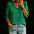 thumbnail image 3 of QASIEATN Women's Trendy Essentials Clothing: Pretty Versatile Color V Neck 3/4 Sleeve Loose T Shirt Top Fall Fashion Outfits for Women, 3 of 7