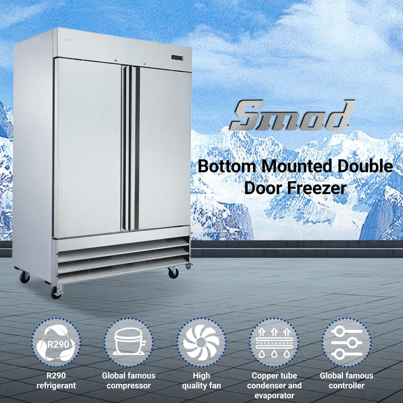 Smad 47 Cu ft Upright Commercial Freezer Removeble Shelves, Inner Lighting, Restaurant, Bar, Shop