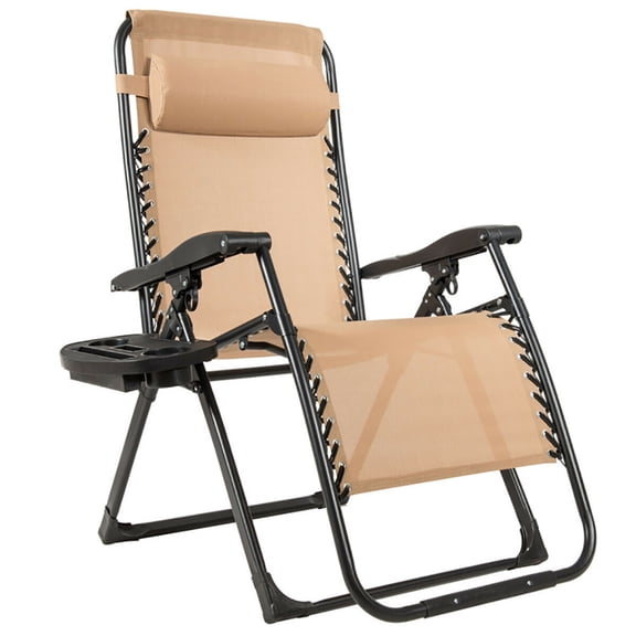 Spaco Oversize Lounge Chair with Cup Holder of Heavy Duty for outdoor-Beige, Zero Gravity Recliner Portable Outdoor Reclining Chair for Patio Beach Deck Garden Pool Black