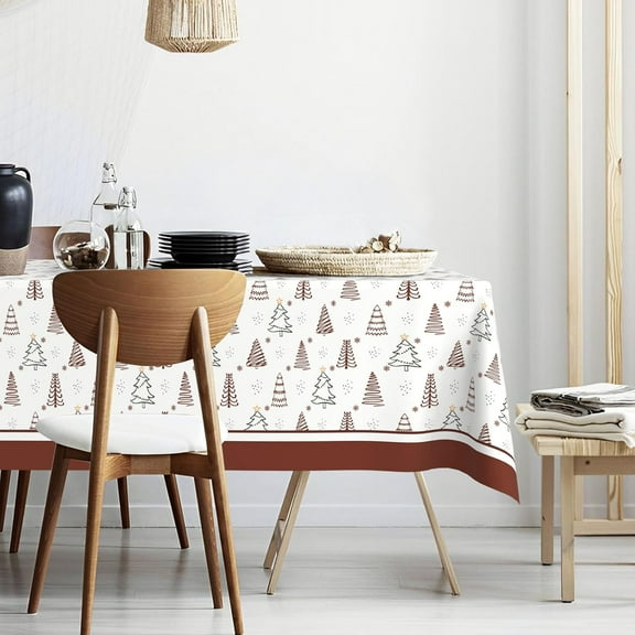 White Christmas Tree Plaid Waterproof Fabric Tablecloth,Rectangle Watercolor Oil-Proof Wrinkle Resistant Table Cover for Dining Table, Buffet Parties and Camping,Christmas,60" x 120"