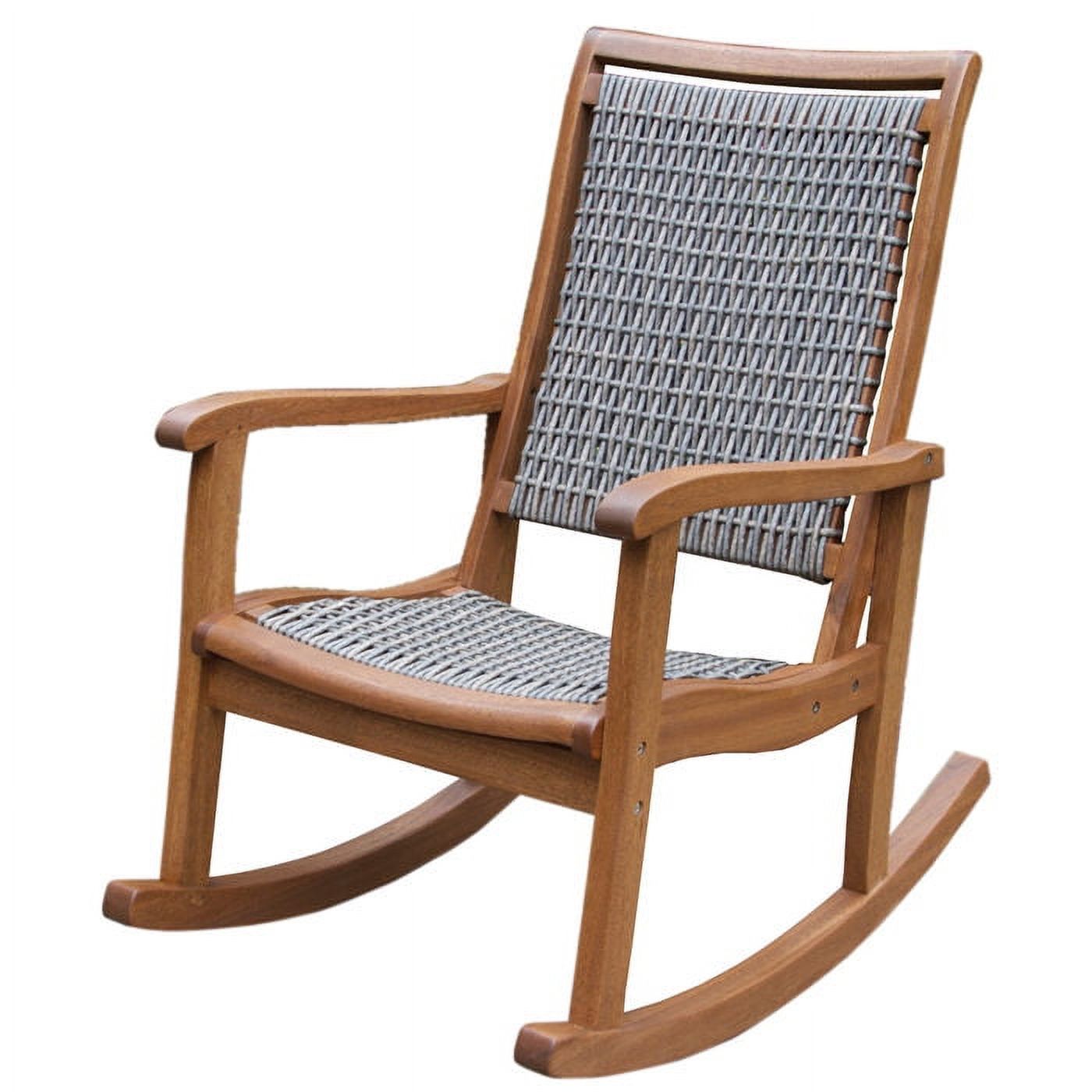 Outdoor Interiors Resin Wicker and Eucalyptus Rocking Chair, Brown and Grey - image 4 of 4