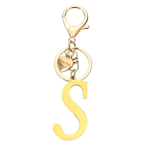 Uxcell Initial Letter S Keychain, Stainless Steel Heart Alphabet Key Ring, Gold