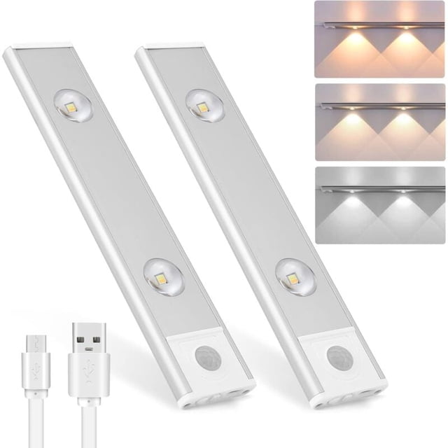2PCS Wireless LED Closet Lights, Dimmable Under Cabinet Lights, Motion Sensor, 3 Lighting Modes, Closet Light for Kitchen, Bedroom, Hallway, Staircase