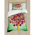 thumbnail image 1 of Tree of Life Duvet Cover Set Twin Size, Colorful Magic Love Tree Blossomed Heart and Round Leaves and Roots Life Theme, Decorative 2 Piece Bedding Set with 1 Pillow Sham, Multicolor, by Ambesonne, 1 of 3