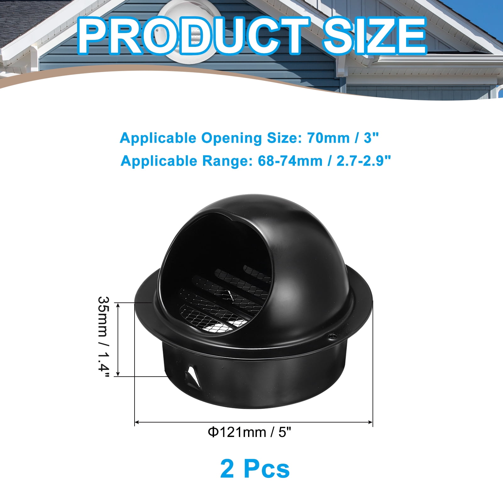 Uxcell Vent Round Cover, Exterior Wall Air Vent Louvered Soffit Vent Exhaust Outlet Hood for HVAC 3 Inch Black