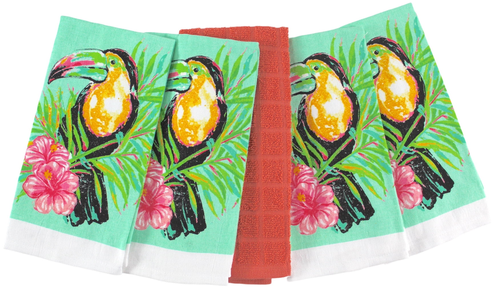 3 pc Tropical Birds Print Kitchen Towel Linen Set w/2 Dish Towels 1 Pot Holder